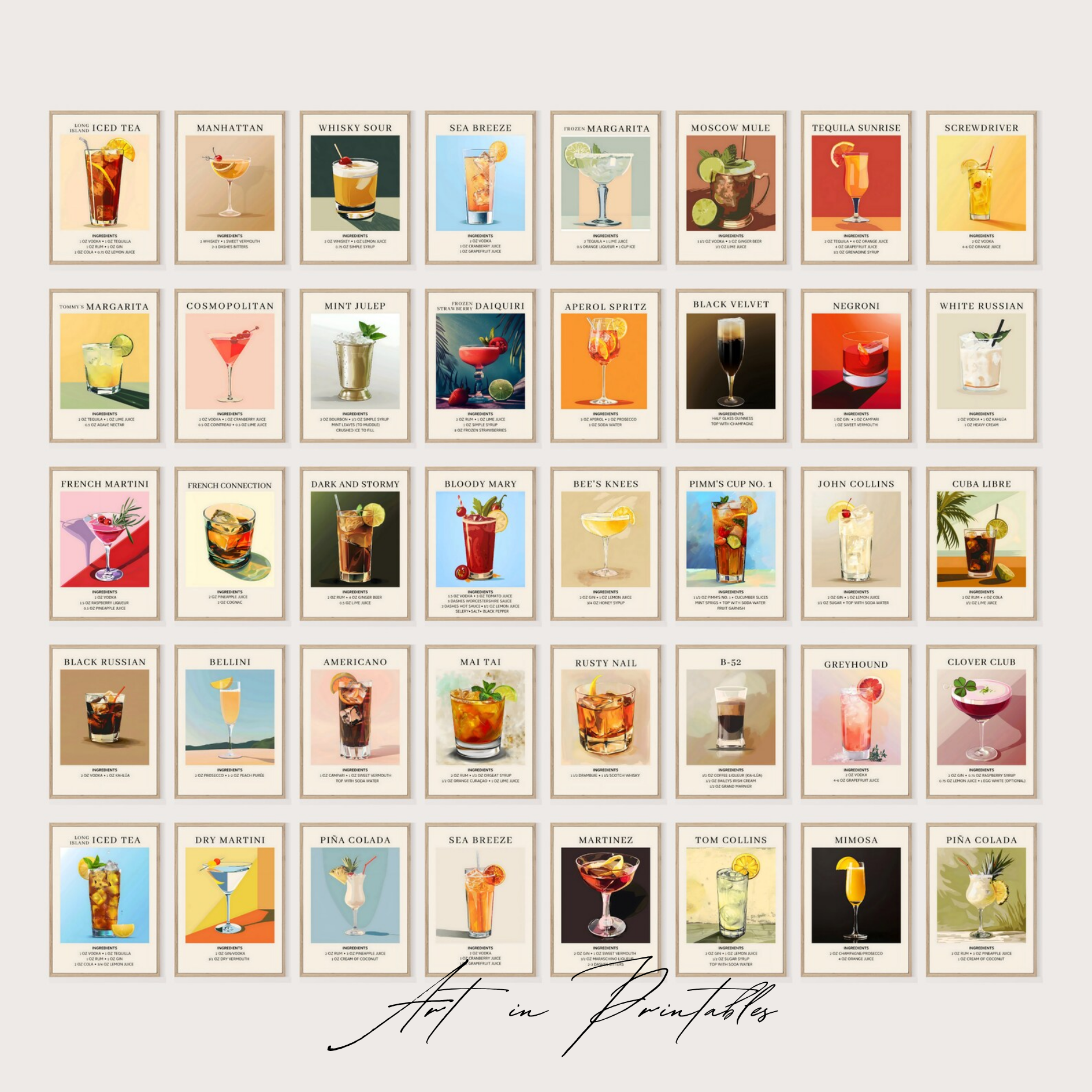 Collection of cocktail posters on a white background