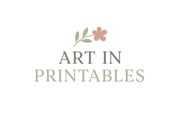 Logo says: Art In Printables

meaningful quotes, spiritual / family, the feel should be warm, calm, uplifting.

font thin serif or a humanist sans-serif

Warmer, calm, neutral palette — soft beiges, sage green, muted blush, charcoal gray.

Use one accent color (soft coral, dusty rose, muted teal) with neutral base.

Leave breathing room around your logo — don’t cramp it.

Avoid too many flourishes or small details that break down when small.